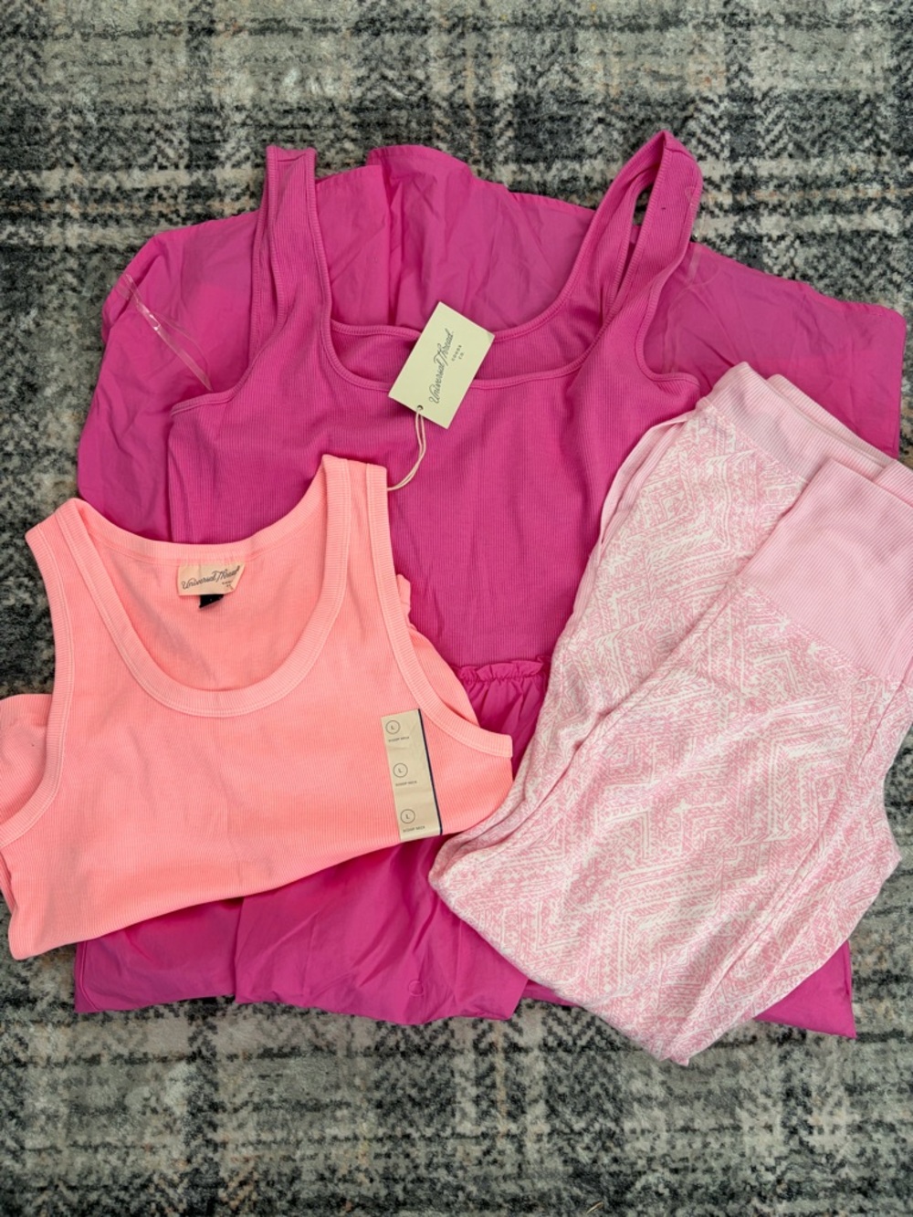 3 Piece Set Women’s Pink Tank Dress Bright Neon Tank Pink Lounge Pants Women’s L